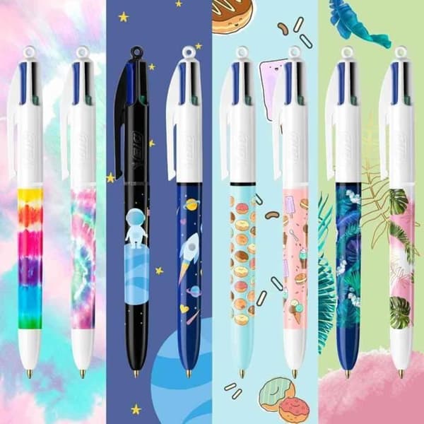 Kulspetspenna - BIC - 4 färger - Metalllåda med 8 - Diverse färger - Medium spets