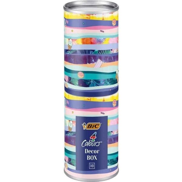 Kulspetspenna - BIC - 4 färger - Metalllåda med 8 - Diverse färger - Medium spets