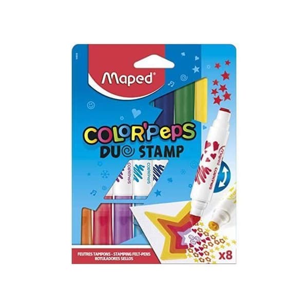 Maped - Color'Peps Duo stämpelmarkörer - 8 stämpelmärken - 1 stämpelspets + 1 filtspets - Uppfyller föreskrifterna