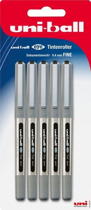 Faber-Castell - 148297 - Paket med 5 Uni-Ball Eye UB-157 Rollerball-pennor, linjebredd 0,4 mm svart