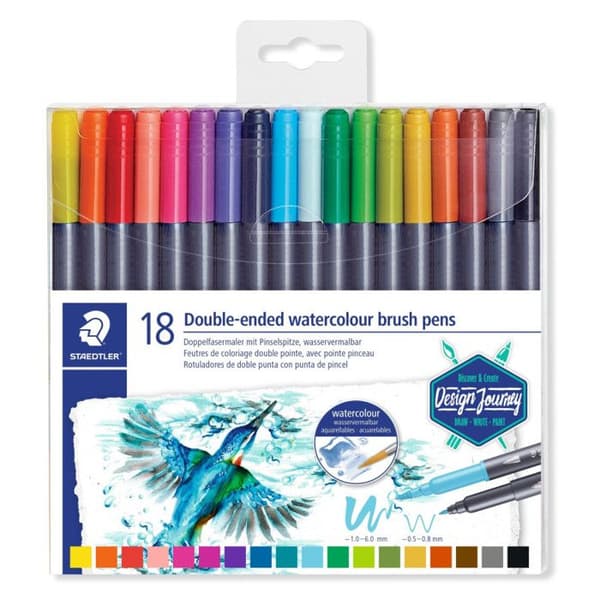 Dubbelspetsad tusch - STAEDTLER - Design Journey - Förpackning om 18 - Färg Svart - Opaque