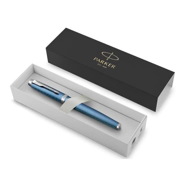 PARKER IM PREMIUM Kulspetspenna - Ljusblå - Kromade attribut - Svart refill med fin spets - Presentförpackning