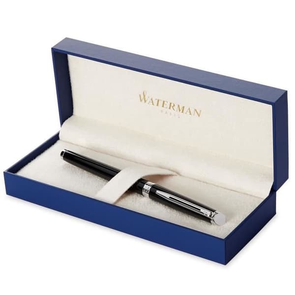 WATERMAN Hemisphere reservoarpenna, skinande svart, medium spets, palladiumkant, presentförpackning
