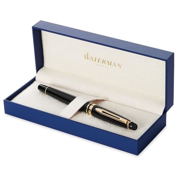 WATERMAN Expert rullpenna - Svart lack - Guldkant - Svart refill finspets