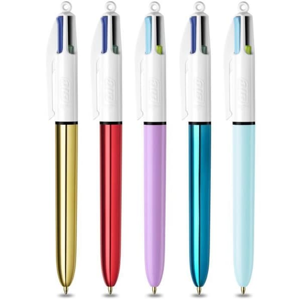 BIC My 4 Colors Box - indragbara kulspetspennor med medium spets (1,0 mm), kartong med 5