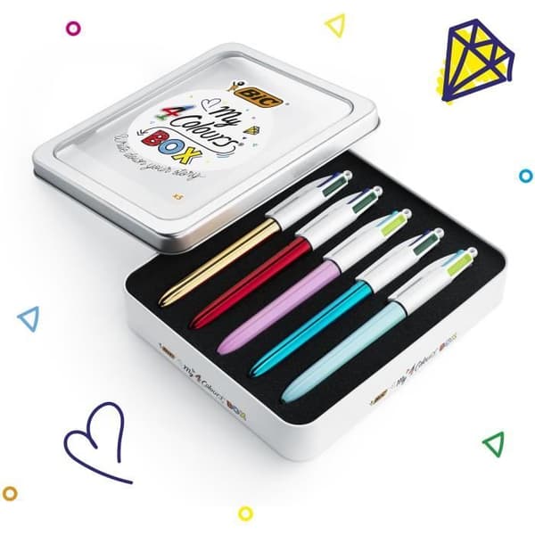 BIC My 4 Colors Box - indragbara kulspetspennor med medium spets (1,0 mm), kartong med 5