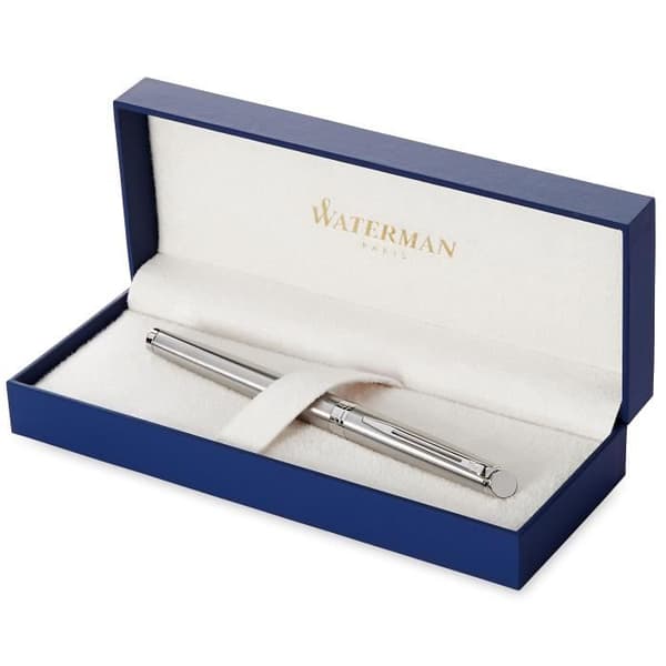 WATERMAN Hemisphere Rollerball-penna, rostfritt stål, palladiumkant, svart refill med fin spets, presentask