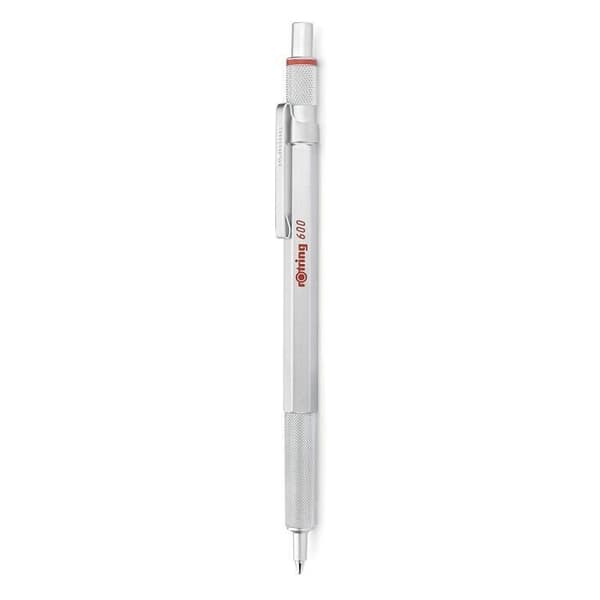 rOtring 600 kulspetspenna, medium spets, blått bläck, silverfat, påfyllningsbar