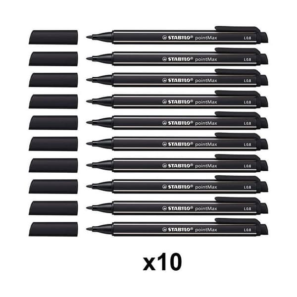 Förpackning med 10 STABILO pointMax tuschpennor med medelspets 0.8mm Svart