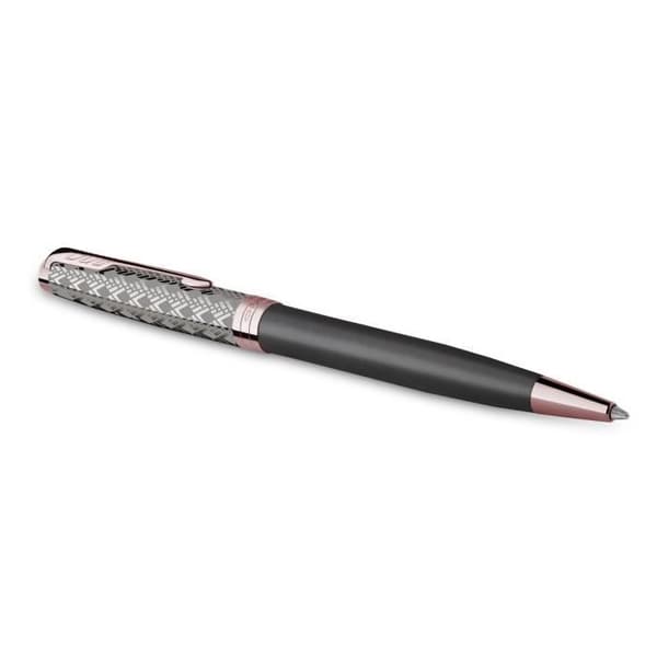 PARKER Sonnet Premium kulspetspenna, metall och grå lack, roséguldpläterad kant, svart refill, medium spets, presentförpackning