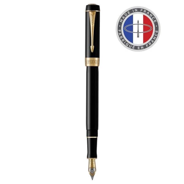PARKER Duofold Centennial reservoarpenna, svart, guldkant, medium 18K guldspets, presentförpackning