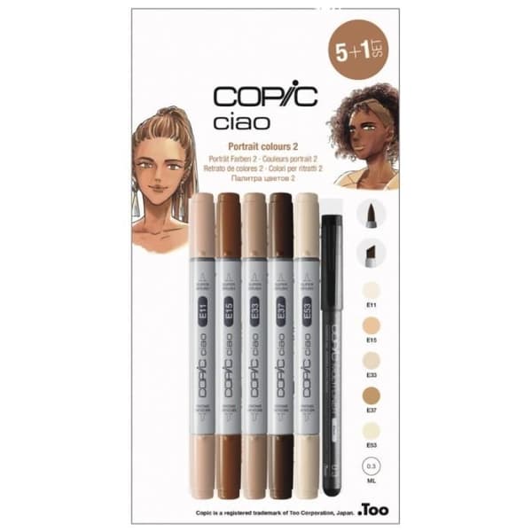 Alkoholpennor - Copic - Ciao - Porträttnyanser 2 - 5 hudfärger - 1 multiliner