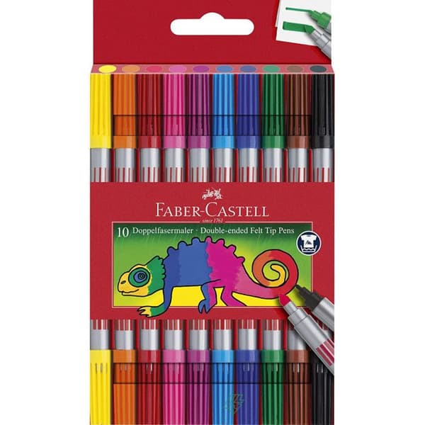 Dubbla spetsmarkörer - FABER-CASTELL - Paket med 10 - Flerfärgad - Vattenbaserat ätbart bläck