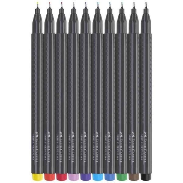 Finspetspenna - FABER-CASTELL - GRIP FINEPEN - Etui med 30 - Spetstjocklek 0,4 mm - Tvättbar på tyg