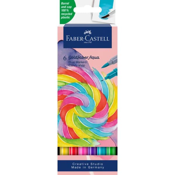 Vattenfärgspennor - FABER-CASTELL - GOLDFABER - Candy Shop-fodral - 6 pennor - Dubbel spets