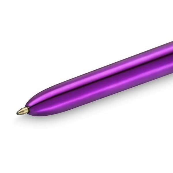 Kulspetspennor - BIC - 4 glansfärger - Medium spets 1,0 mm - Metallisk lila kropp - Kartong med 12