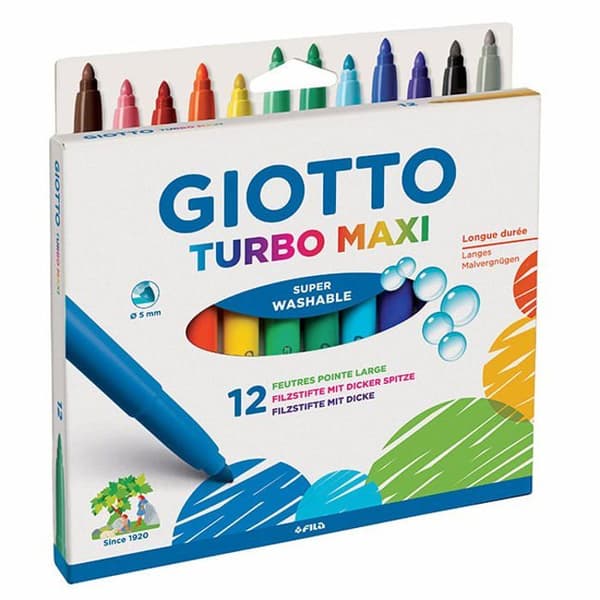 Färgpennor - Turbo - Maxi tvättbar - Kartong med 12 - Flerfärgad - För barn från 3 år