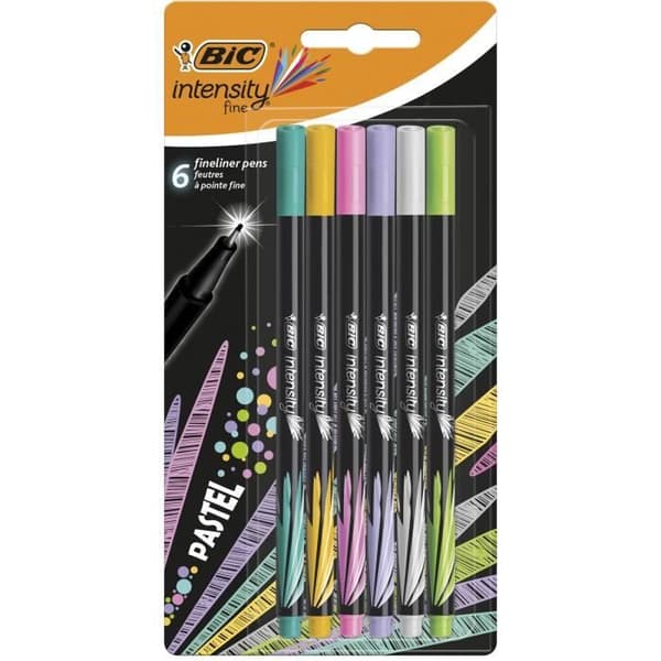 BIC Intensity Fine Tip Filt Pennor (0,8 mm) - Blandade färger Pastell, blister av 6