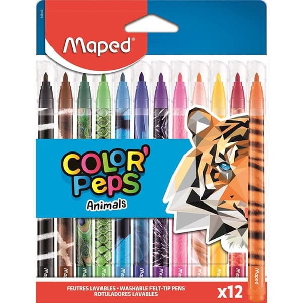 Färgpennor - MAPED - Color'Peps Animal - Assortiment 12 färger - Medelspets - Tvättbara