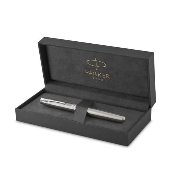 PARKER sonett reservoarpenna, rostfritt stål, palladiumkant, medium spets – presentförpackning