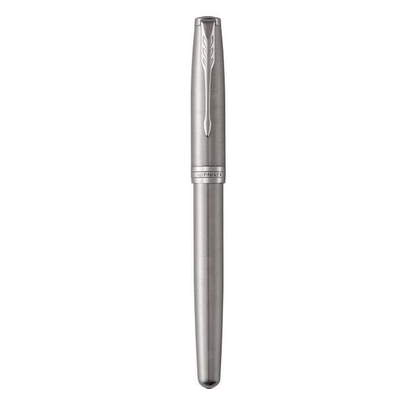 PARKER Sonnet Rollerball Pen, rostfritt stål, palladiumkant, svart finpunktspåfyllning – presentförpackning