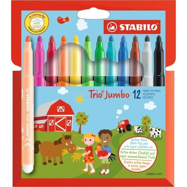 STABILO - Kartongfodral x 12 Jumbo Trio färgpennor
