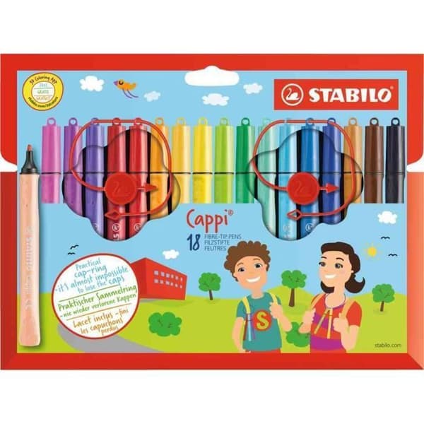 Filttusch - STABILO - Cappi - 18 bitar - 1 mm - Ergonomisk - Assorterade