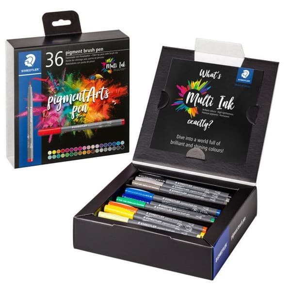 36 filtpennor - Borstspets - Staedtler - Pigment Arts Pen - Grundfärger