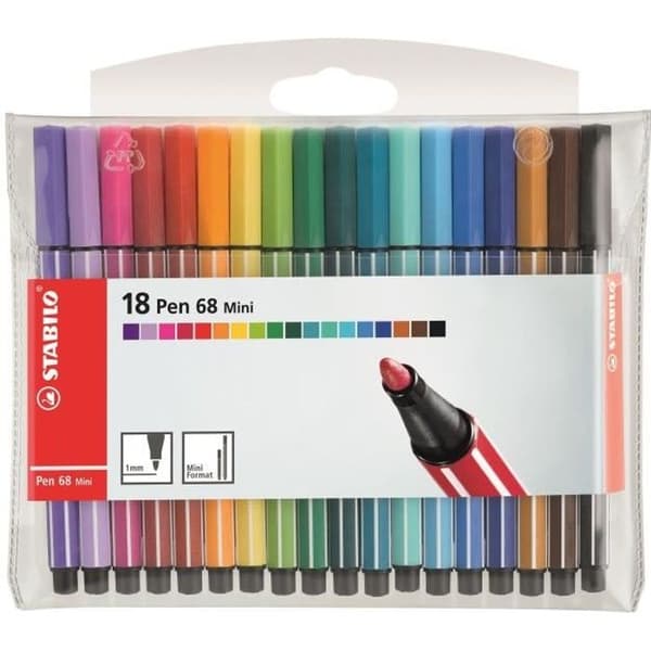 STABILO Mjuk påse med 18 Mini Pen 68 Mini Markers - Blandade färger