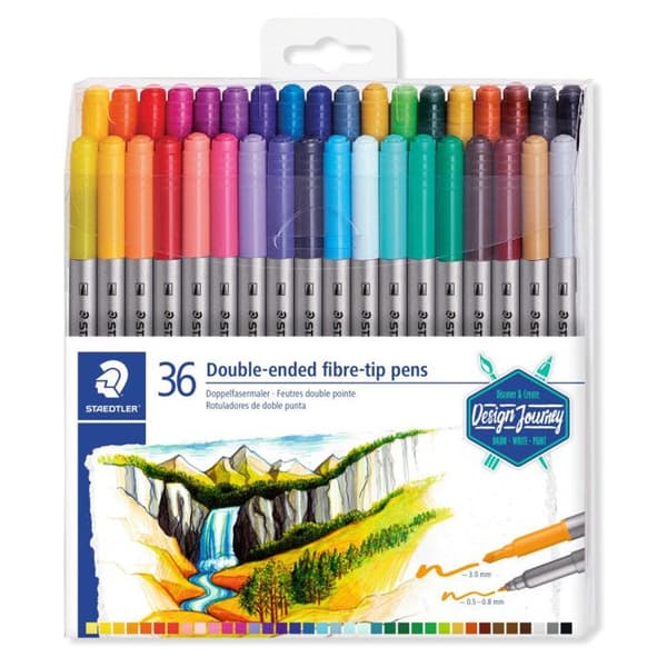 STAEDTLER® 3200 Design Journey - Set med 36 färgpennor med dubbla ändar 3,0 mm och 0,5 - 0,8 mm assorterade