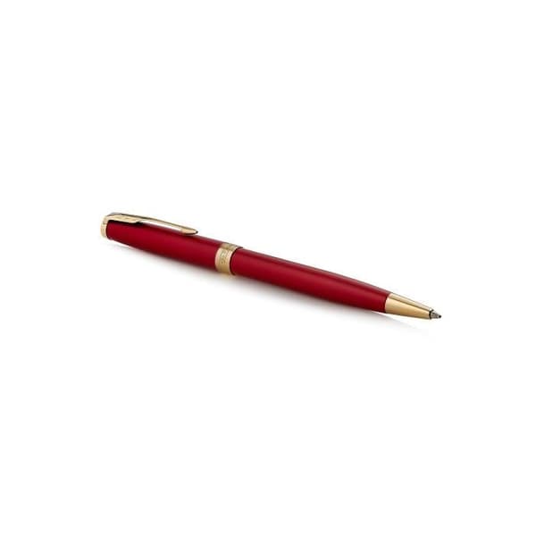 PARKER Sonnet röd lackpenna med gyllene detaljer, svart refill med medelspets - Presentförpackning