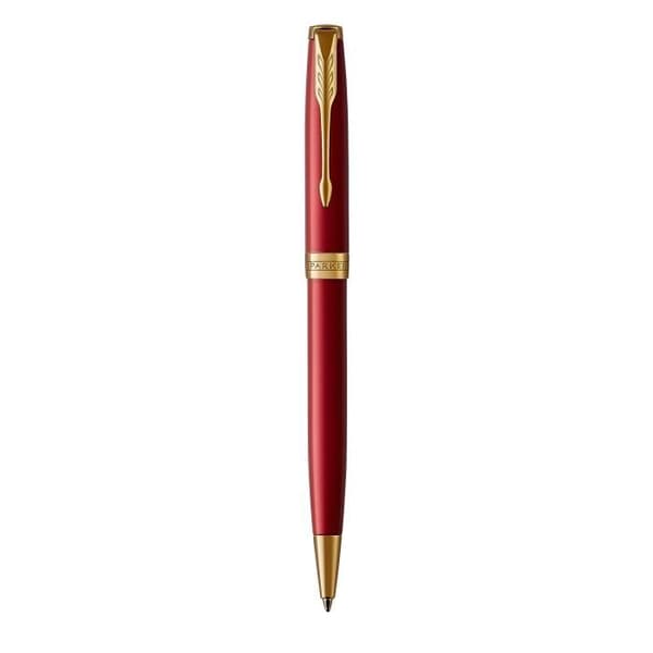 PARKER Sonnet röd lackpenna med gyllene detaljer, svart refill med medelspets - Presentförpackning