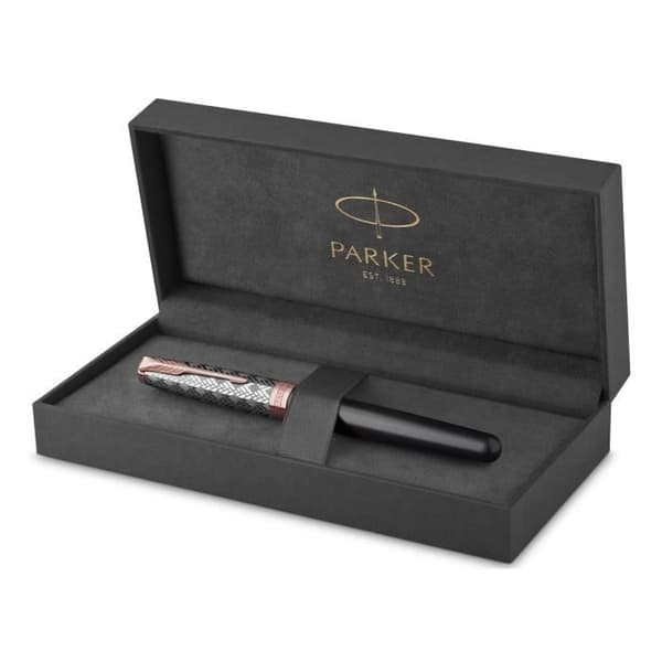 PARKER Sonnet Premium, reservoarpenna, metall och grå lack, roséguld förgyllda attribut, 18k fin spets, presentförpackning