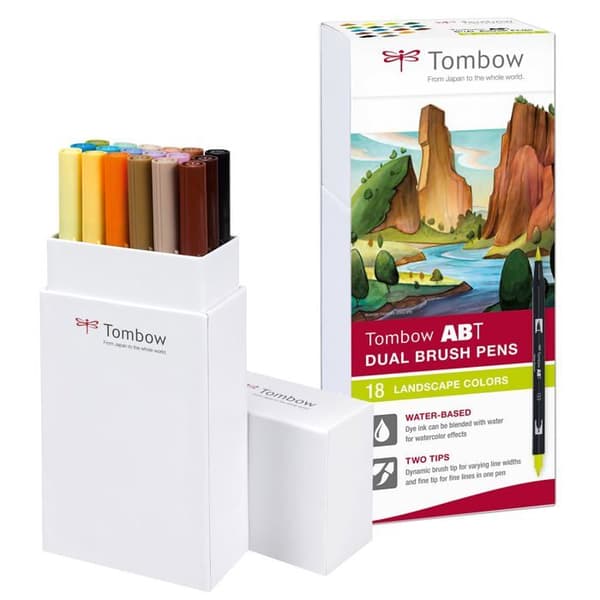 Tombow Markers - ABT-18P-6 - ABT-18P-3 Set med 18 ABT penselpennor med två spetsar, landskapsfärger
