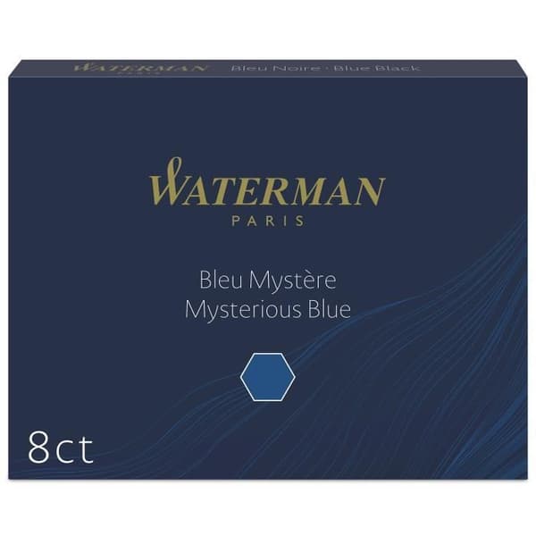 WATERMAN låda med 8 långa patroner, Mystery Blue bläck för reservoarpenna
