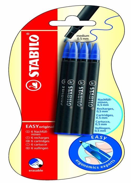 Stabilo - B-19162-10 - Enkel originalblister med 6 refiller i raderbart blått bläck 0,5 mm