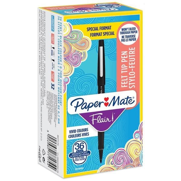 Paper Mate Flair Original - Kartong med 36 markörer - Svart - medium spets 0,7 mm