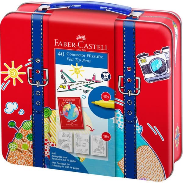 Feutertusch - FABER-CASTELL - CONNECTOR PEN - Resväska med 40 - Levande färger - Tvättbar på textil