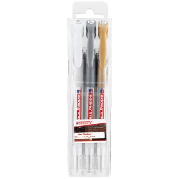 Set med Gel Roller Pennor - Edding - 2185 - 0,7 mm - Färger Vit, Guld, Silver - 3 st