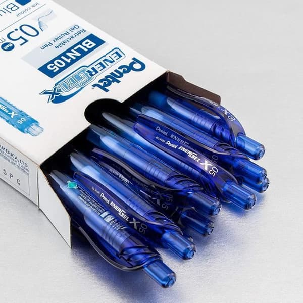 Pentel EnergelX paket med 12 infällbara gelrullar spets 0,5 mm blå - BLN105-C