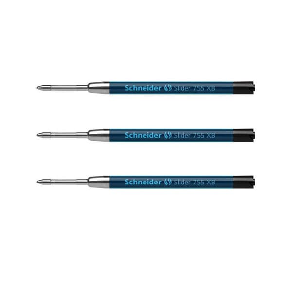 Set med 3 refills för kulspetspenna - Svart - Extra bred spets - Slider 755 XB - Schneider