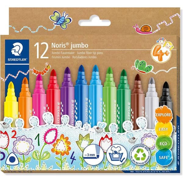 10 färgmarkeringar - Bred spets - Barn - Noris Jumbo 328 - Staedtler