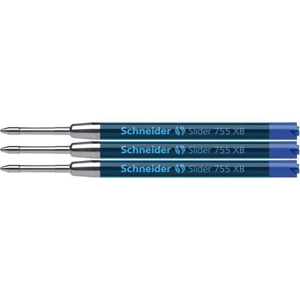 Schneider Slider 755 kulspetspenna refill, outplånlig, XB, blå, blisterförpackning med 3 - 77347