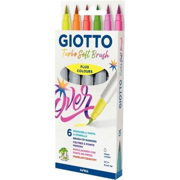 Färgpennor - GIOTTO - Turbo Soft Brush - Fodral med 6 - Neonfärger - Flexibel penselspets