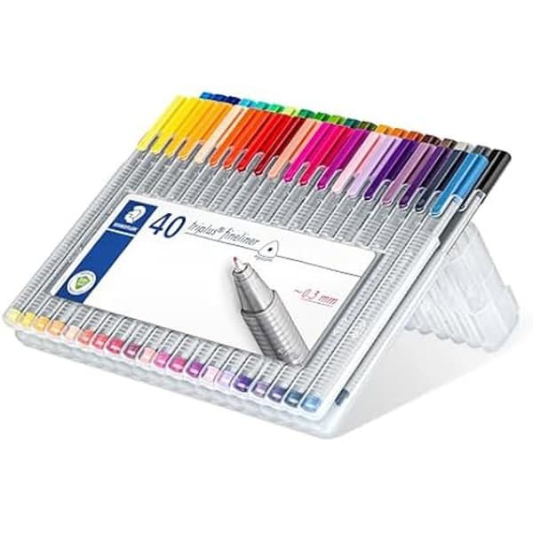 Staedtler Triplus Fineliner, Fineliner med extra fin spets för skrivande och konturer, Fodral med 40 klara färger