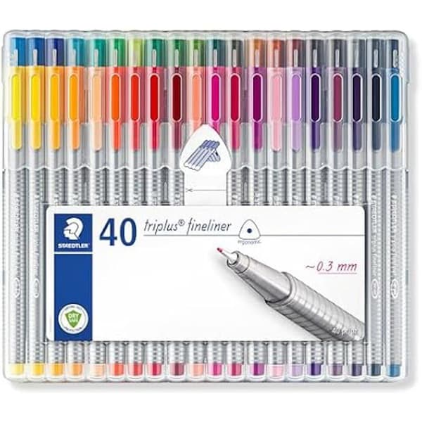 Staedtler Triplus Fineliner, Fineliner med extra fin spets för skrivande och konturer, Fodral med 40 klara färger
