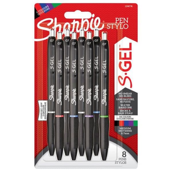 Sharpie - 2198778 - S-Gel - Gelpenna - Medium spets (0,7 mm) - färgassortiment - Paket med 8