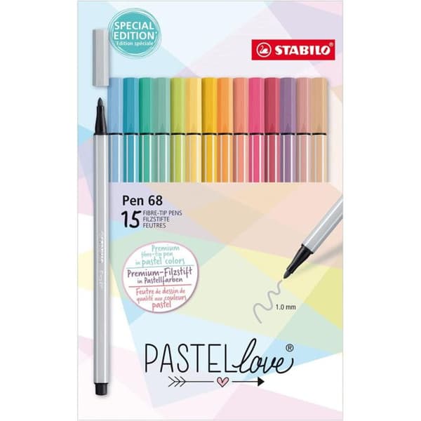Feutrar för teckning STABILO Pen 68 Pastellove - Set med 15 pastellfärger