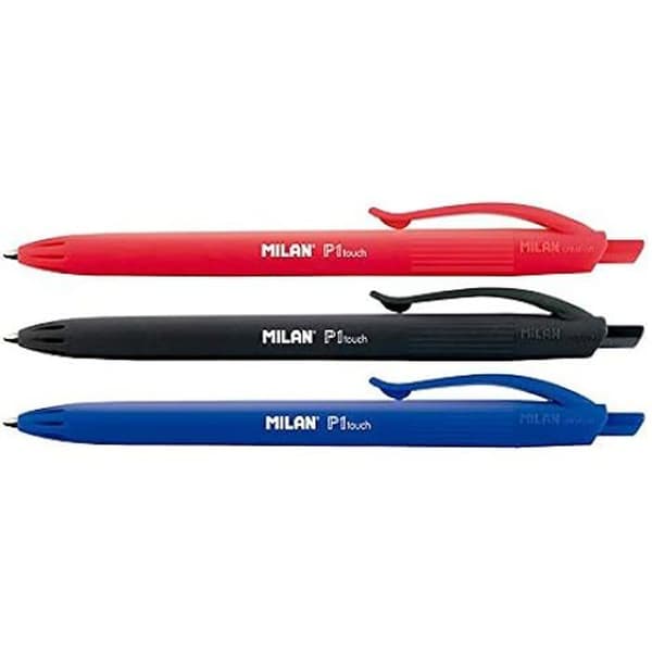 Stylos P1 touch - MILAN - Blister med 4 - 2 svarta, 1 blå, 1 röd - Spets 1 mm - Skrivlängd 1200m