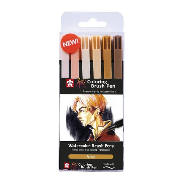 Set med 6 penselpennor KOI Coloring Brush Pen Porträttset av Sakura